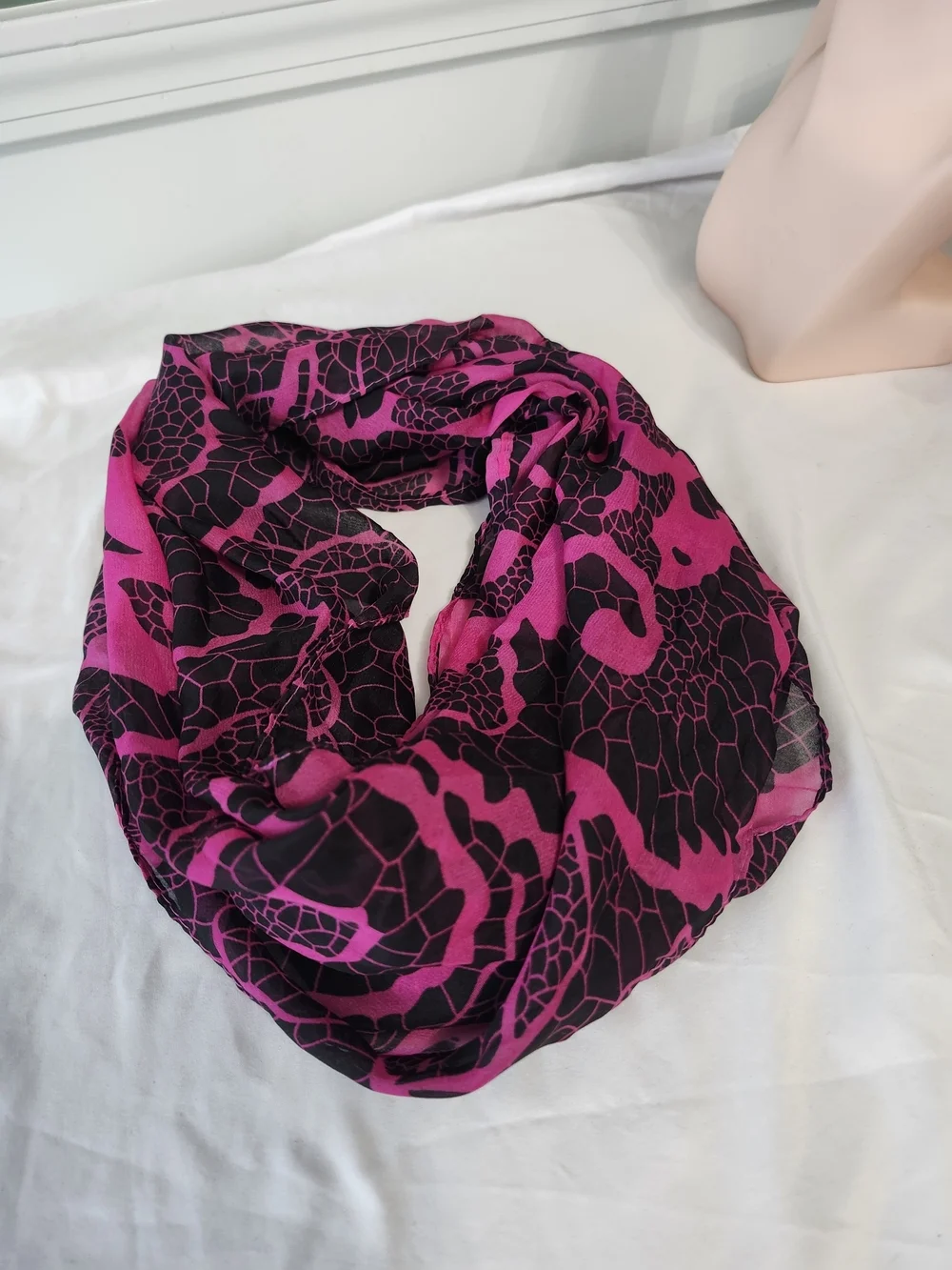 Women's Fuchsia and Black Floral Infinity Scarf